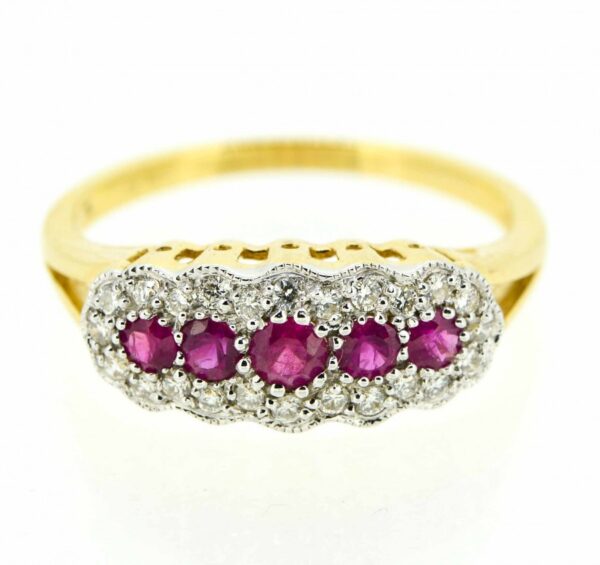 18ct Edwardian Style Ruby And Diamond Ring| Ruby And Diamond Fancy Cluster Ring| 18ct Ruby And Diamond Engagement Ring
