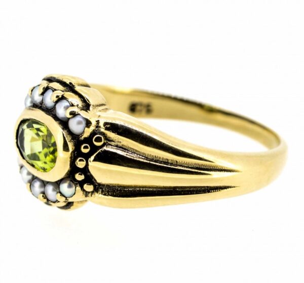 9ct Antique Style Peridot And Seed Pearl | Peridot And Seed Pearl 9ct Vintage Style Ring|Pearl And Peridot Cluster Dress Ring ring Antique Jewellery 4