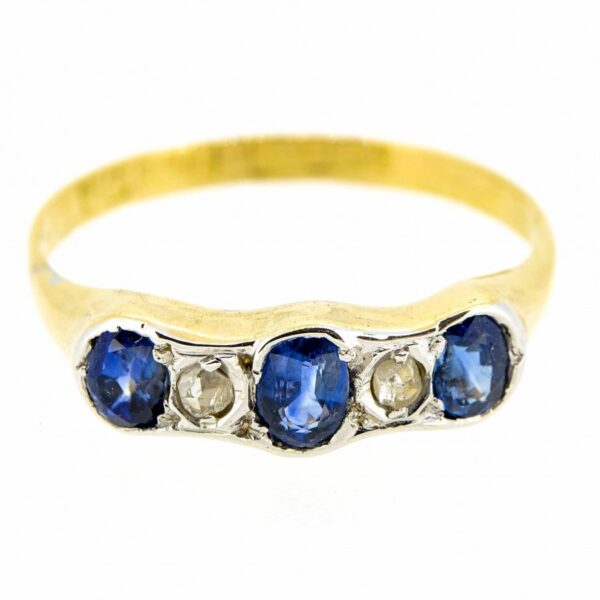 18ct Antique Sapphire And Diamond Five Stone Ring| Antique Sapphire And Diamond 18ct 5 Stone Ring|Sapphire And Diamond Antique Ring ring Antique Jewellery 3