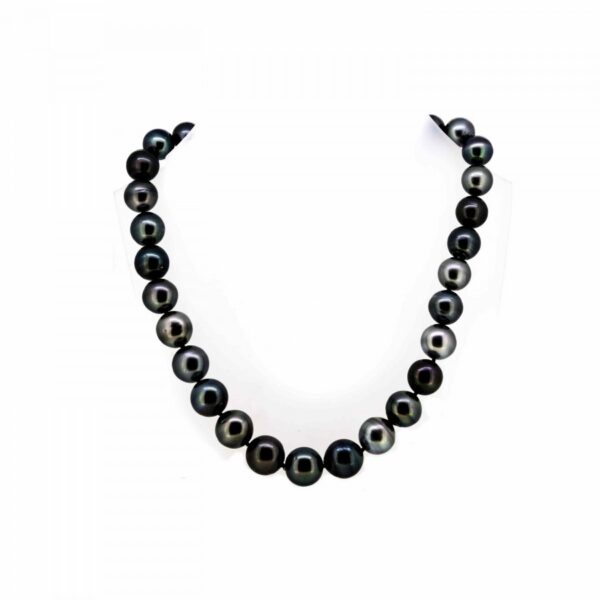 Tahitian Pearl Necklace With Diamond Set Clasp| Black Pearl Necklace With Diamond Ball Clasp| Tahitian Pearl 14 x 12 mm.