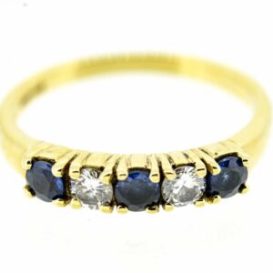 18ct Sapphire And Diamond Five Stone Ring|5 Stone Diamond & Sapphire Ring|18K Yellow Gold Sapphire And Diamond 5 Stone ring Antique Jewellery