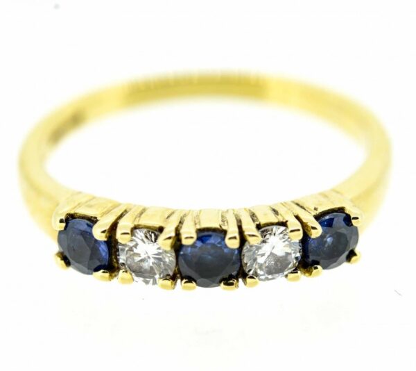18ct Sapphire And Diamond Five Stone Ring|5 Stone Diamond & Sapphire Ring|18K Yellow Gold Sapphire And Diamond 5 Stone