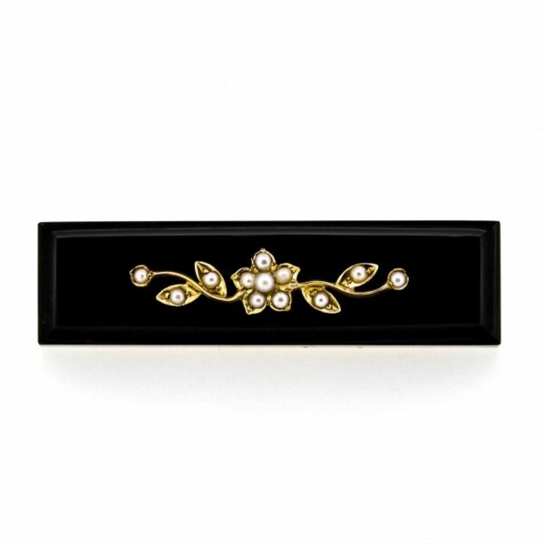 9ct Victorian Black Onyx And Pearl Brooch| Antique 9ct Black Onyx And Pearl Brooch| Black Onyx And Pearl Victorian 9ct Brooch