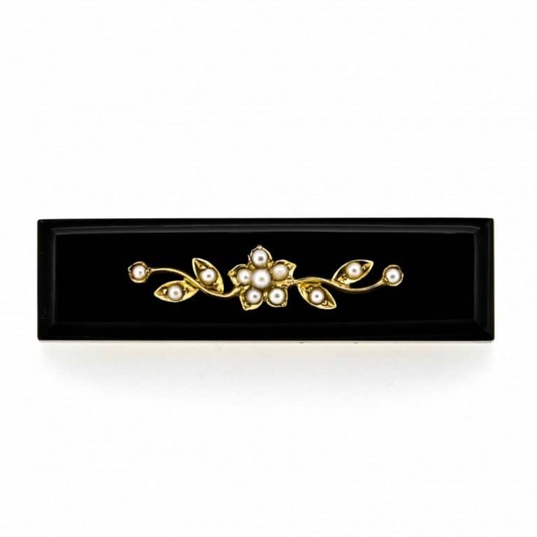 9ct Victorian Black Onyx And Pearl Brooch| Antique 9ct Black Onyx And Pearl Brooch| Black Onyx And Pearl Victorian 9ct Brooch