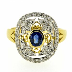 18ct Sapphire And Diamond Antique Style Ring|18ct Sapphire And Diamond Vintage Style Ring| 18ct Sapphire And Diamond Engagement Ring. ring Antique Jewellery
