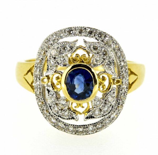 18ct Sapphire And Diamond Antique Style Ring|18ct Sapphire And Diamond Vintage Style Ring| 18ct Sapphire And Diamond Engagement Ring. ring Antique Jewellery 3