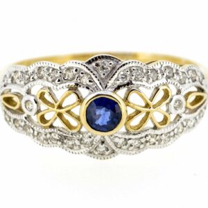 9ct Antique Style Sapphire And Diamond Ring| 9K Sapphire And Diamond Fancy Antique Ring| Sapphire And Diamond Engagement Ring ring Antique Jewellery