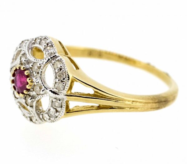 9ct Ruby And Diamond Antique Style Ring| Ruby and Diamond Antique Style Engagement Ring| Edwardian Style Ruby And Diamond Cluster Ring ring Antique Jewellery 4