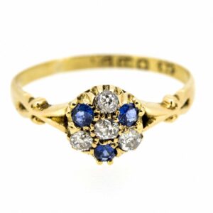 18ct Sapphire and Diamond Antique Cluster Ring|Antique Sapphire And Diamond 18ct Cluster Ring|Edwardian Sapphire And Diamond Cluster Ring ring Antique Jewellery