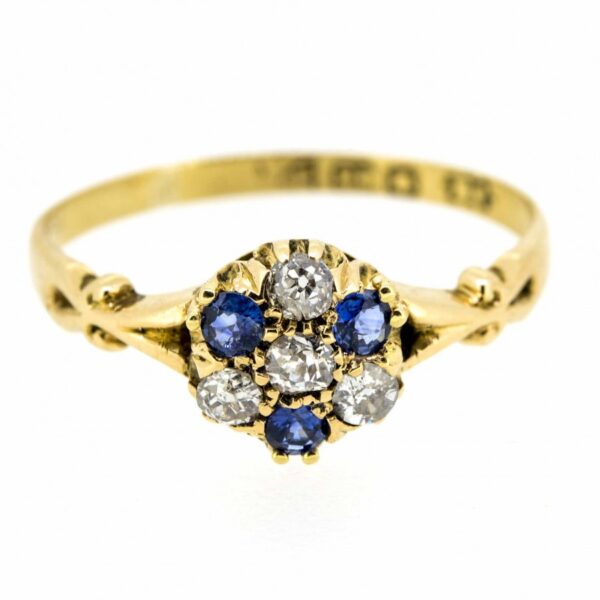 18ct Sapphire and Diamond Antique Cluster Ring|Antique Sapphire And Diamond 18ct Cluster Ring|Edwardian Sapphire And Diamond Cluster Ring