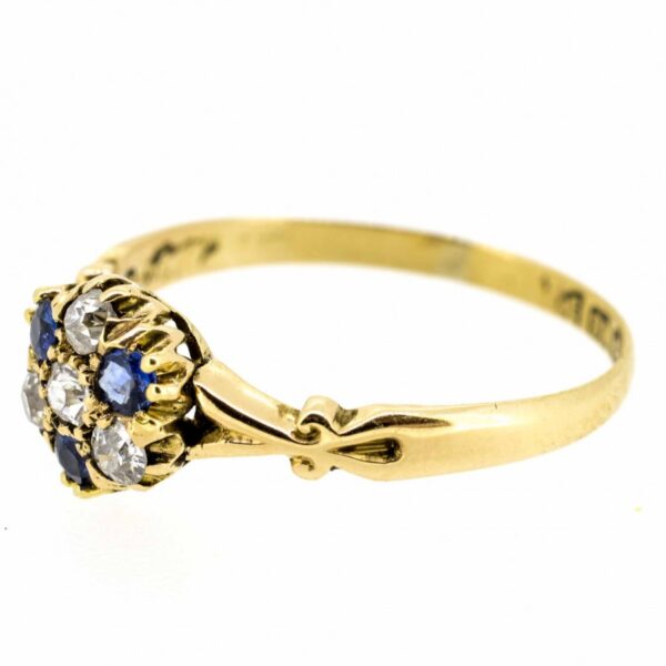 18ct Sapphire and Diamond Antique Cluster Ring|Antique Sapphire And Diamond 18ct Cluster Ring|Edwardian Sapphire And Diamond Cluster Ring - Image 2
