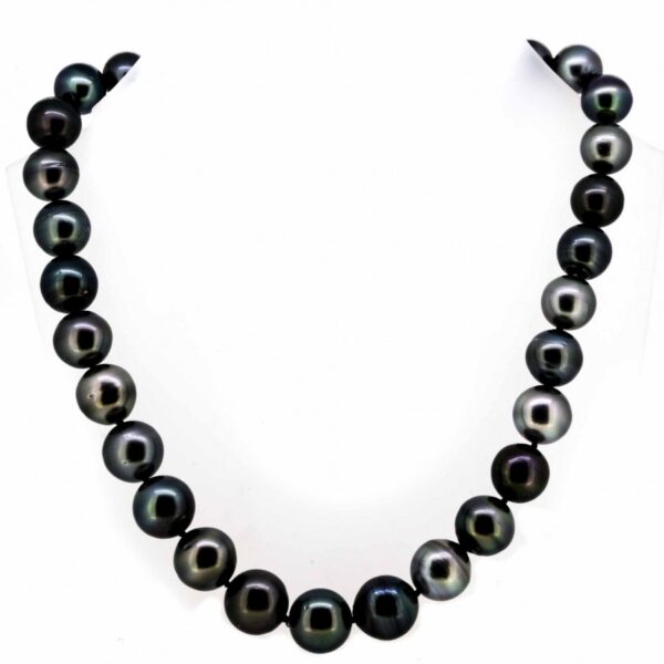 Tahitian Pearl Necklace With Diamond Set Clasp| Black Pearl Necklace With Diamond Ball Clasp| Tahitian Pearl 14 x 12 mm. - Image 2