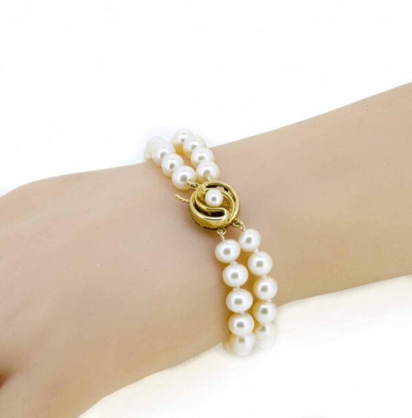 Double Row Pearl Bracelet With 9ct Gold Clasp|Two Strand Pearl Bracelet With Pearl Set Clasp|Pearl Bracelet With 9ct Gold Pearl Set Clasp. - Image 3