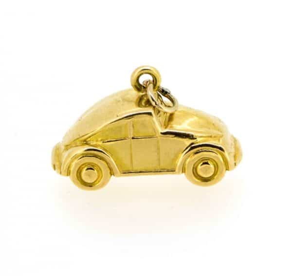Gold Beetle car charm, Yellow gold Beetle pendant,Fun gold charm