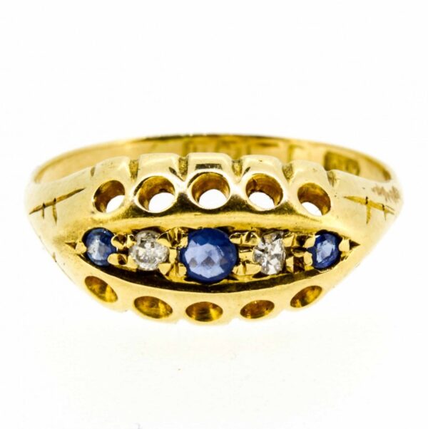 18ct Gold Edwardian Sapphire & Diamond Boat Shape Ring,Edwardian Sapphire and Diamond Ring,Antique Sapphire and Diamond Ring. 18ct Ring