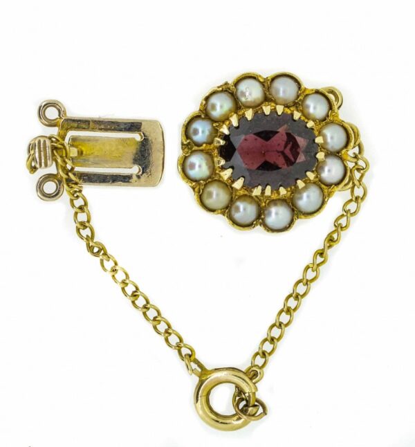 Pearl And Garnet Three Row Clasp |9ct Gold Garnet And Pearl Clasp| Three Row Pearl Clasp Garnet And Pearl Set - Image 2