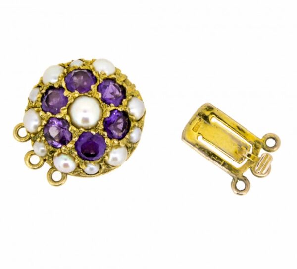 Vintage 9ct Gold Amethyst and Cultured Pearl Three Row Necklace Clasp,Pearl Necklace Clasp,Three row 9ct Pearl and Amethyst Clasp - Image 2