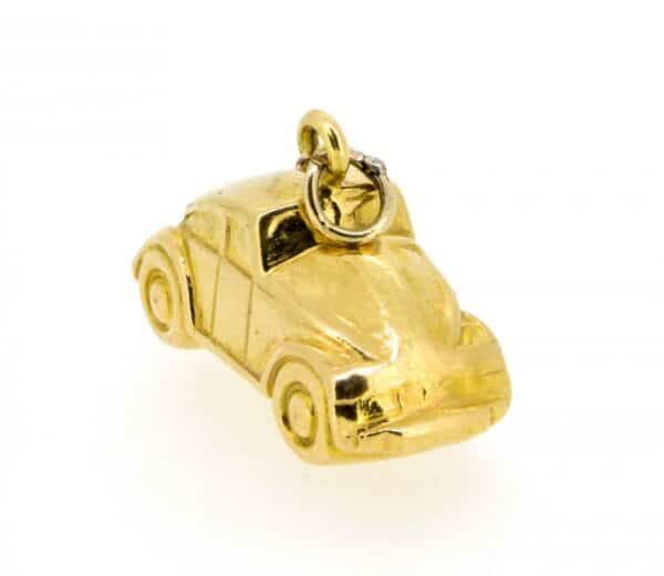 Gold Beetle car charm, Yellow gold Beetle pendant,Fun gold charm - Image 2