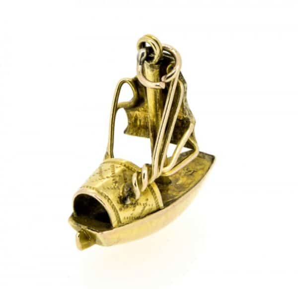 14k Sampan Charm, Novelty 14k Sampan Charm, Chinese Junk 14ct Novelty Charm. charms Antique Jewellery 5