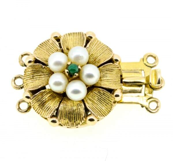 9ct Pearl And Turquoise 3 Row Necklace Clasp, Three Row Pearl And  Turquoise  9ct Clasp. Three Row Pearl Clasp - Image 2