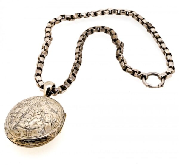 Silver Antique Locket And Chain,Antique Silver Locket And Chain ,Victorian Silver Locket And Chain - Image 2