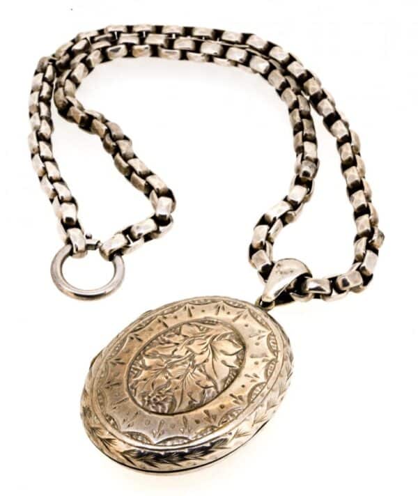 Silver Antique Locket And Chain,Antique Silver Locket And Chain ,Victorian Silver Locket And Chain - Image 3