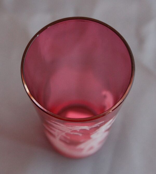 Antique Victorian Mary Gregory Cranberry Glass Tumbler, Beaker cranberry Antique Glassware 5