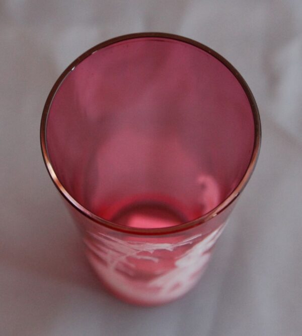 Antique Victorian Mary Gregory Cranberry Glass Tumbler, Beaker - Image 3