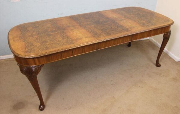 Antique Burr Walnut Queen Anne Style Extending Dining Table - Image 2