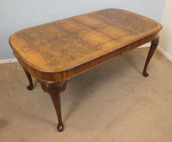 Antique Burr Walnut Queen Anne Style Extending Dining Table - Image 11