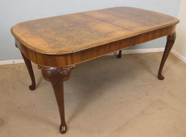 Antique Burr Walnut Queen Anne Style Extending Dining Table - Image 12