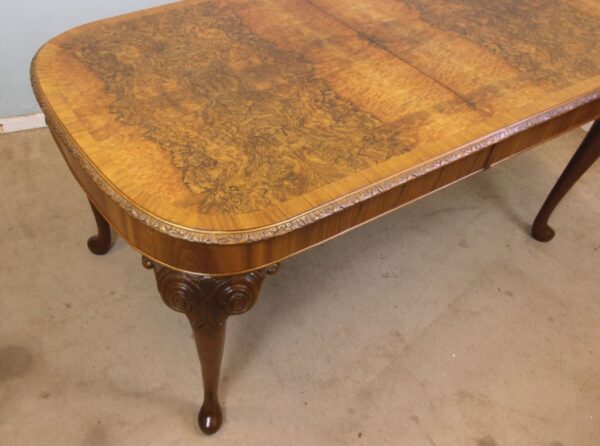 Antique Burr Walnut Queen Anne Style Extending Dining Table - Image 4