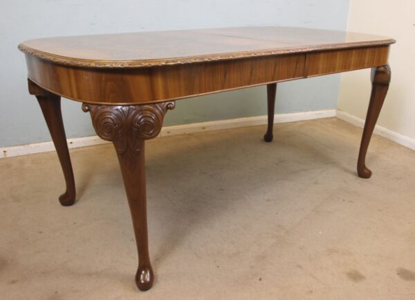 Antique Burr Walnut Queen Anne Style Extending Dining Table - Image 6