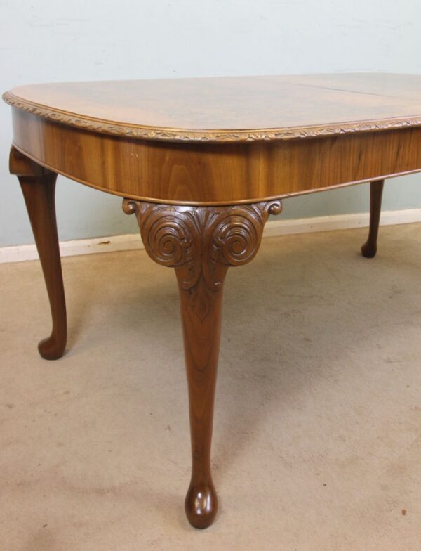Antique Burr Walnut Queen Anne Style Extending Dining Table - Image 7