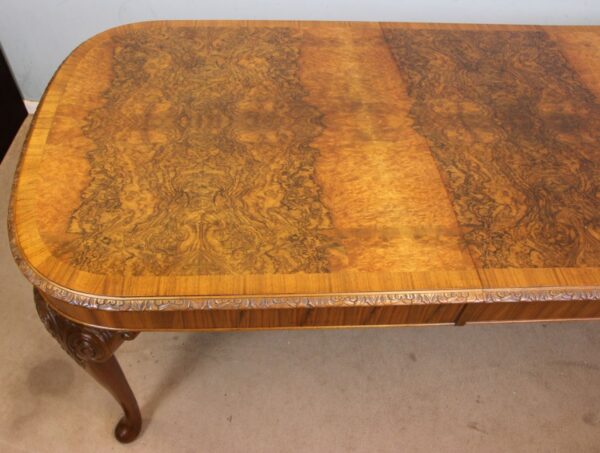Antique Burr Walnut Queen Anne Style Extending Dining Table - Image 8