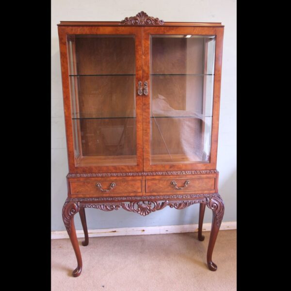 Figured Walnut Glazed Display Cabinet