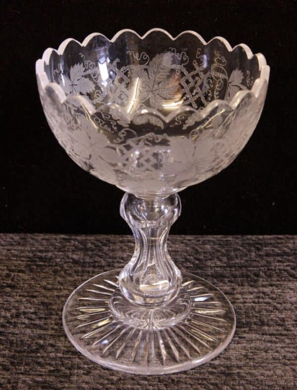 Antique Etched Glass Bowl etched Antique Glassware 4
