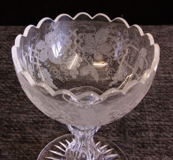 Antique Etched Glass Bowl etched Antique Glassware 6
