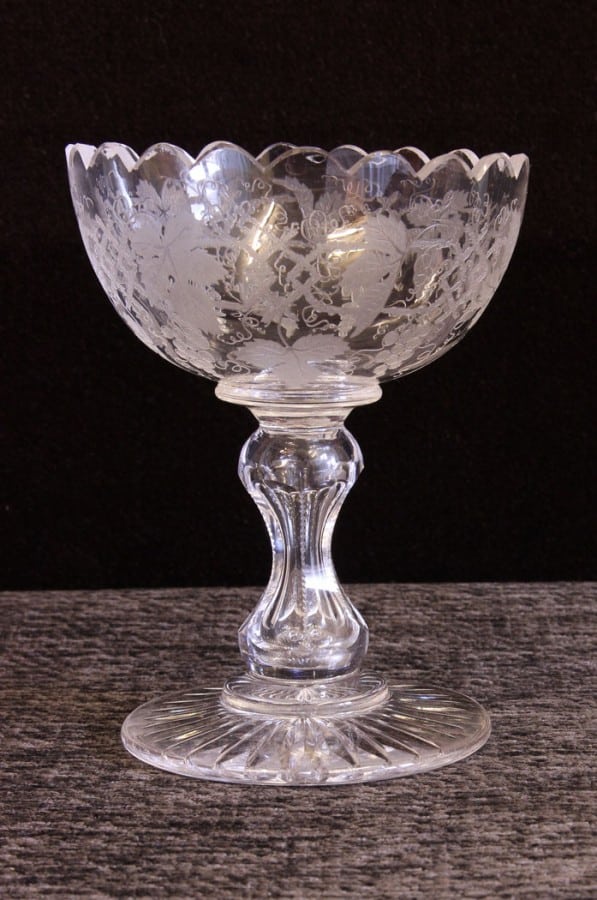 Antique Etched Glass Bowl etched Antique Glassware 8