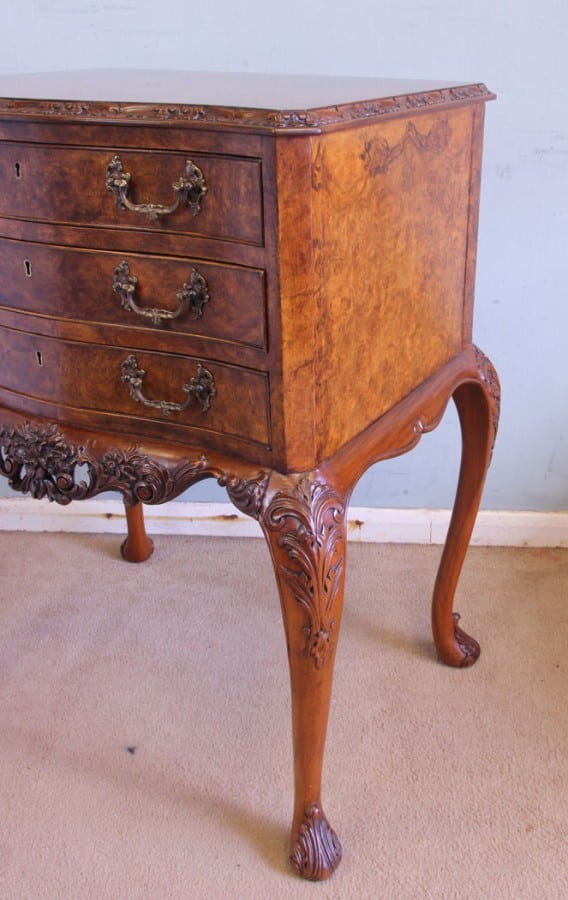 Burr Walnut Queen Anne Style Shaped Side Table burr walnut Antique Furniture 5