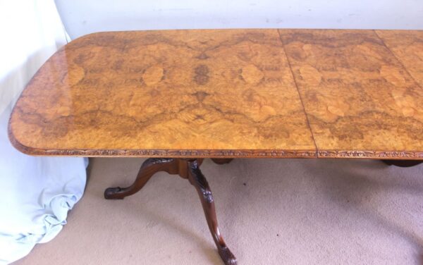 Antique Large Extending Burr Walnut Dining Table - Image 9
