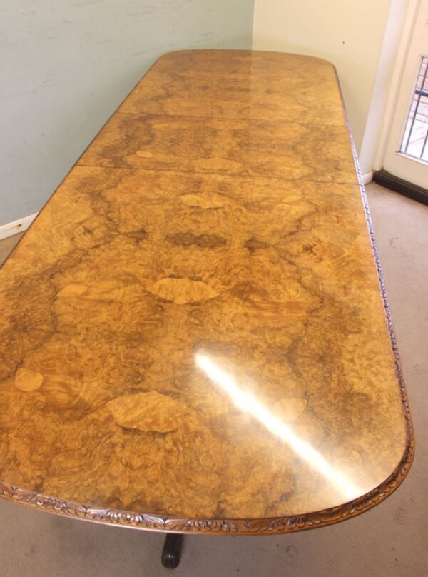 Antique Large Extending Burr Walnut Dining Table - Image 3