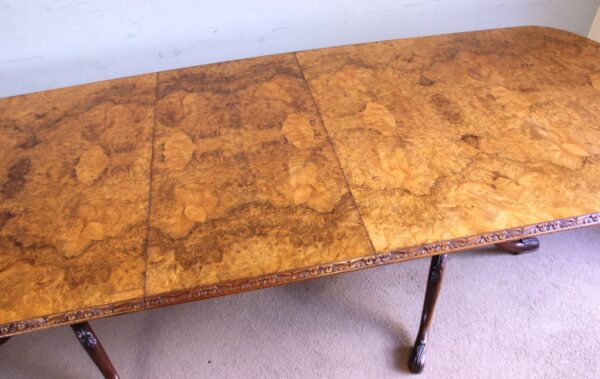 Antique Large Extending Burr Walnut Dining Table - Image 8