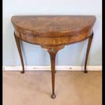 Antique Burr Walnut Demi Lune Side Card Table