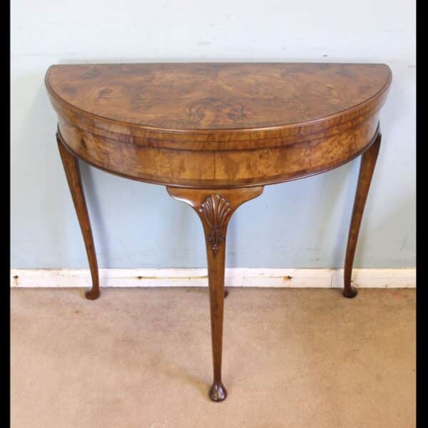 Antique Burr Walnut Demi Lune Side Card Table