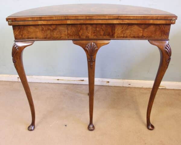 Antique Burr Walnut Demi Lune Side Card Table - Image 9