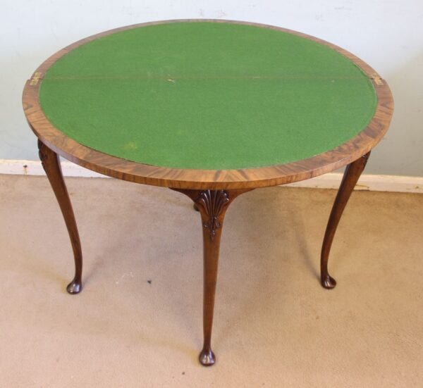 Antique Burr Walnut Demi Lune Side Card Table - Image 12