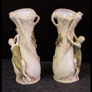 Antique Pair Royal Dux Vases with Figures