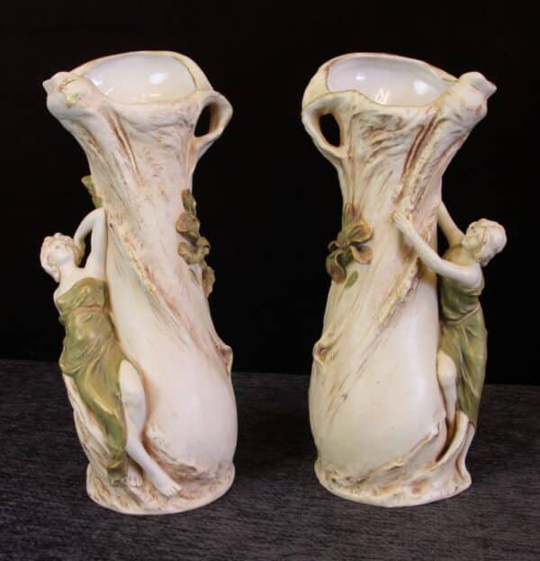 Antique Pair Royal Dux Vases with Figures Antique Antique Ceramics 4