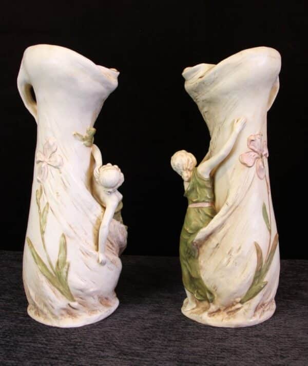 Antique Pair Royal Dux Vases with Figures Antique Antique Ceramics 5
